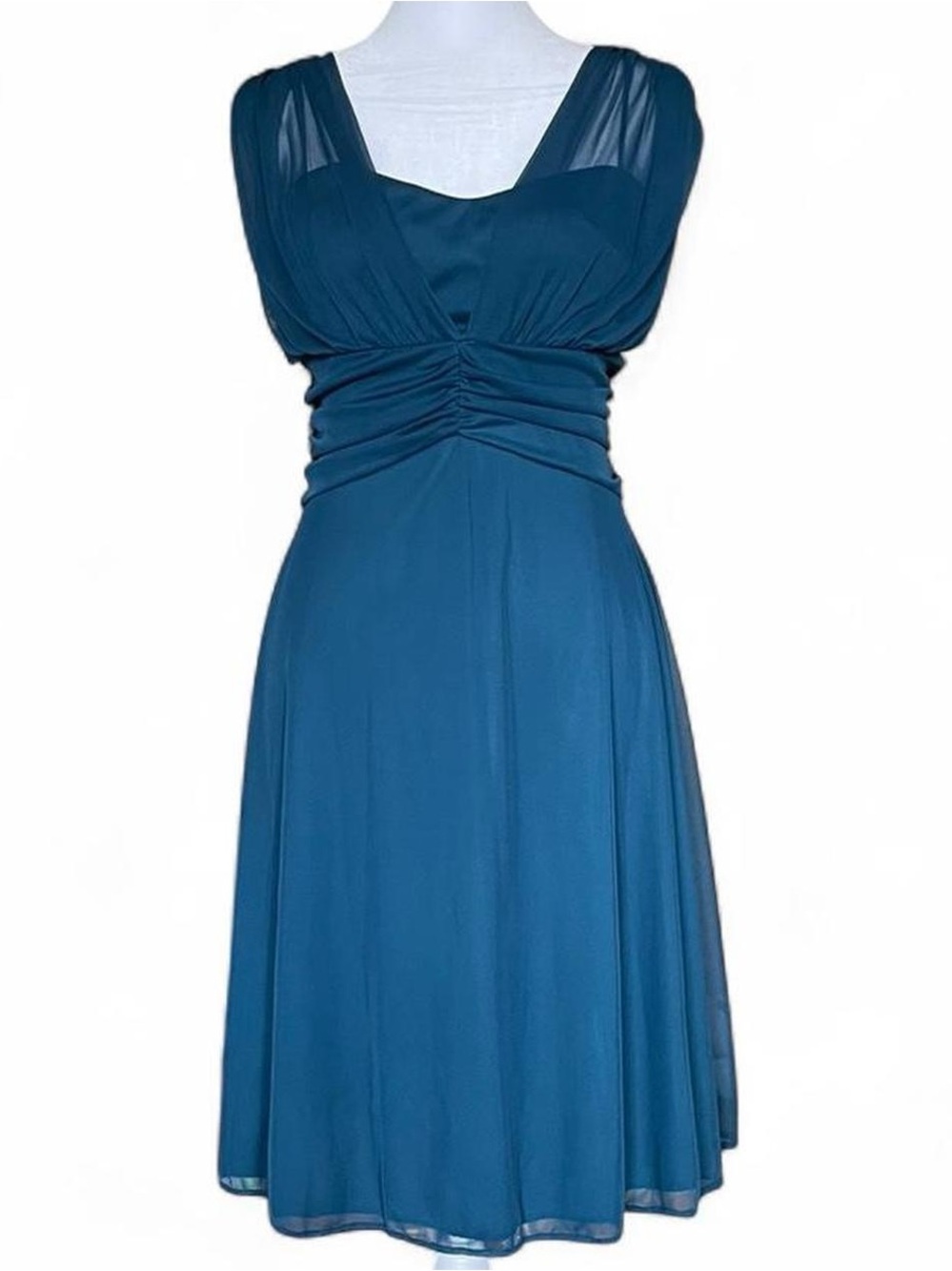 VTG Y2K Teal Party Dress w/ Sheer Overlay and A-Line Skirt